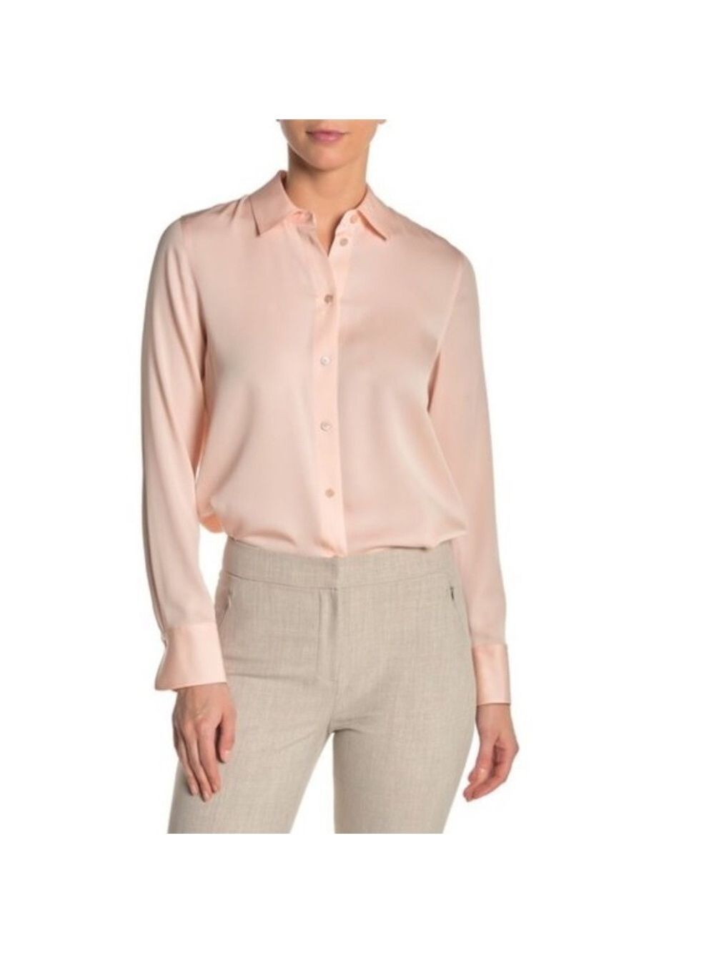 Vince Solid Slim Fit Silk Blend Blouse